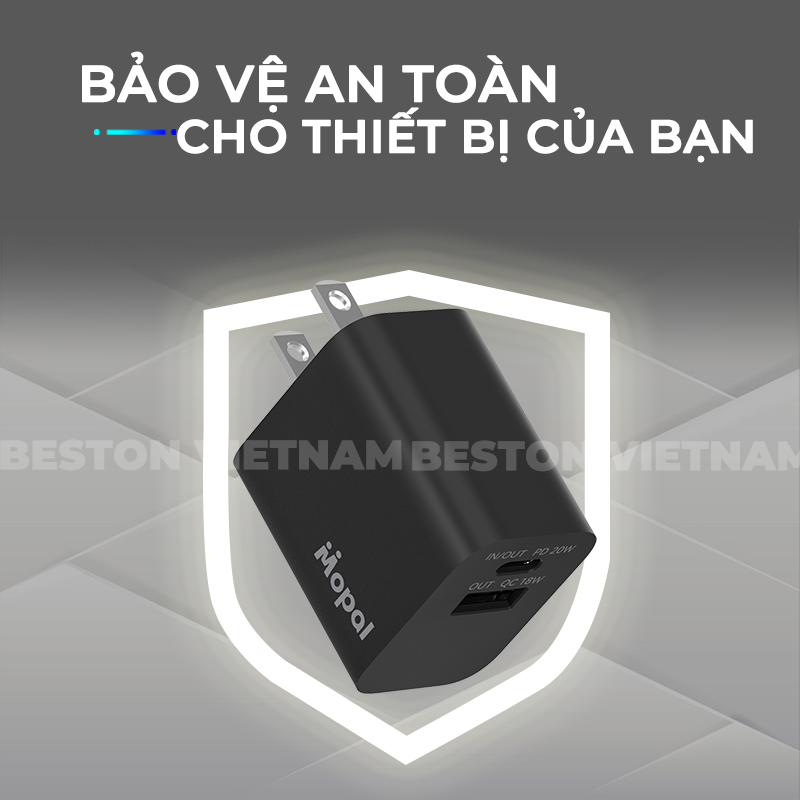 Củ sạc Mopal CHAC02 , đầu ra type-C và USB A, chuẩn sạc PD 20W - Ảnh 2